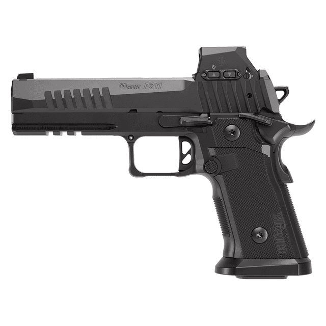 Sig Sauer 211F9GT5RXSL P211 GT5 w/Optic Full Size 9mm Luger 21+1 5" Black Barrel, Black Nitron Stainless Steel Serrated w/Optic Sig Sauer 211F9GT5RXSL P211 GT5 w/Optic Full Size 9mm Luger 21+1 5" Black Barrel, Black Nitron Stainless Steel Serrated w/Optic