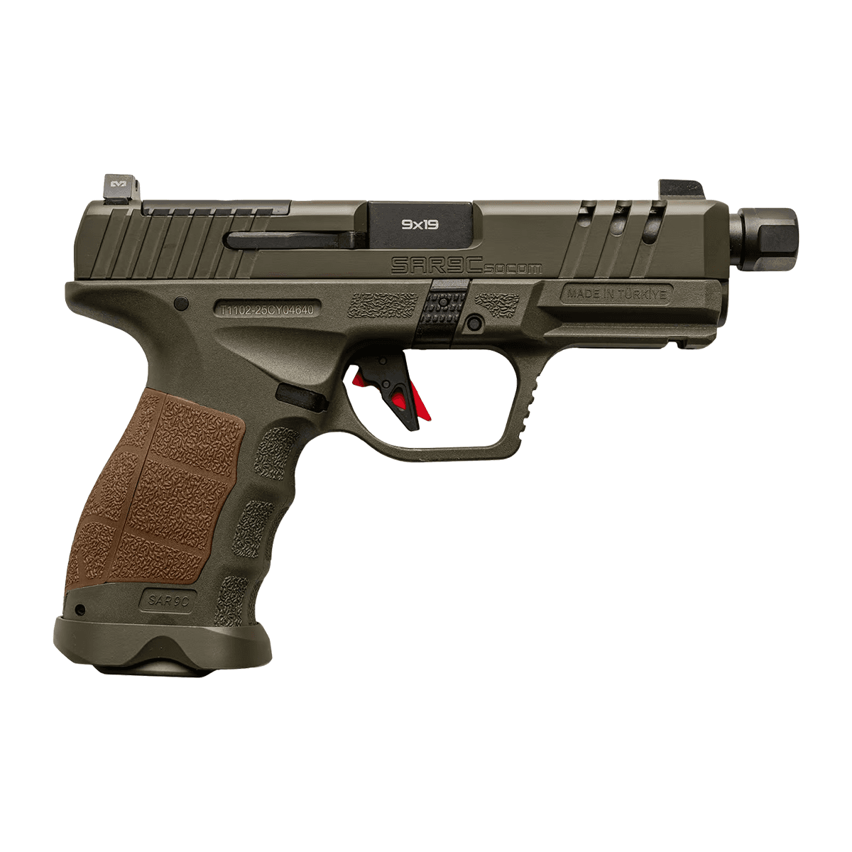Sarsilmaz SAR9CSOCOMOD10 SAR9 SOCOM Compact 9mm Luger 10+1 4.70" Black Threaded Barrel, OD Green Steel Optic Cut Sarsilmaz SAR9CSOCOMOD10 SAR9 SOCOM Compact 9mm Luger 10+1 4.70" Black Threaded Barrel, OD Green Steel Optic Cut