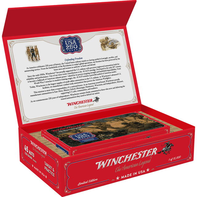 Winchester Ammo USA45250 USA 250th Commemorative Box Series 45ACP 230gr Full Metal Jacket 50 Per Box Winchester Ammo USA45250 USA 250th Commemorative Box Series 45ACP 230gr Full Metal Jacket 50 Per Box