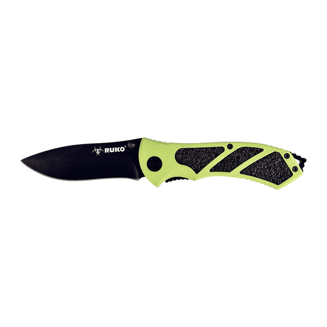 Ruko Knives RUK0061HG-CS 61 Series 3.25" Folding Clip Point Plain 440A Stainless Steel Blade, HiViz Green/Black Aluminum Ruko Knives RUK0061HG-CS 61 Series 3.25" Folding Clip Point Plain 440A Stainless Steel Blade, HiViz Green/Black Aluminum