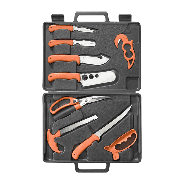 Ruko Knives RUK0131 Wild For Game Processing Kit 11 Piece, 420 Stainless Steel Blade, RhinoHide Orange Polypropylene Handle Ruko Knives RUK0131 Wild For Game Processing Kit 11 Piece, 420 Stainless Steel Blade, RhinoHide Orange Polypropylene Handle