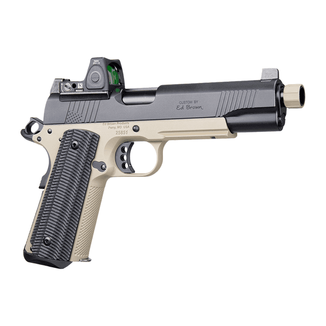 Ed Brown SFSOCOM SOCOM Gen4 45 ACP 8+1 5" Black Nitride Threaded Barrel, FDE, Black Gen4 Serrated w/Optic Slide Ed Brown SFSOCOM SOCOM Gen4 45 ACP 8+1 5" Black Nitride Threaded Barrel, FDE, Black Gen4 Serrated w/Optic Slide