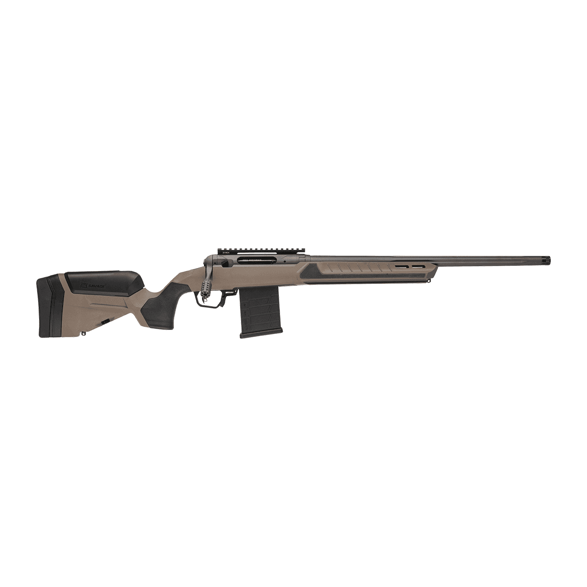 Savage Arms 32674 110 Core Tactical 308 Win 10+1 24" Medium Heavy Fluted Barrel, Arca Rail Forend, Coyote Tan Savage Arms 32674 110 Core Tactical 308 Win 10+1 24" Medium Heavy Fluted Barrel, Arca Rail Forend, Coyote Tan