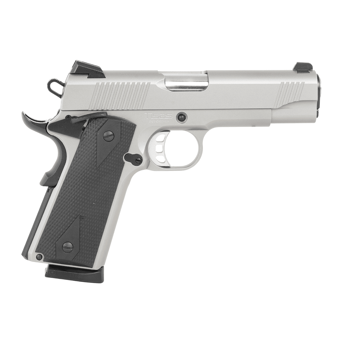 Tisas Arms 10100123 1911 Carry 45 ACP 8+1 4.25" Stainless Steel Serrated Slide & Frame w/Beavertail, Black Rubber Grip Tisas Arms 10100123 1911 Carry 45 ACP 8+1 4.25" Stainless Steel Serrated Slide & Frame w/Beavertail, Black Rubber Grip