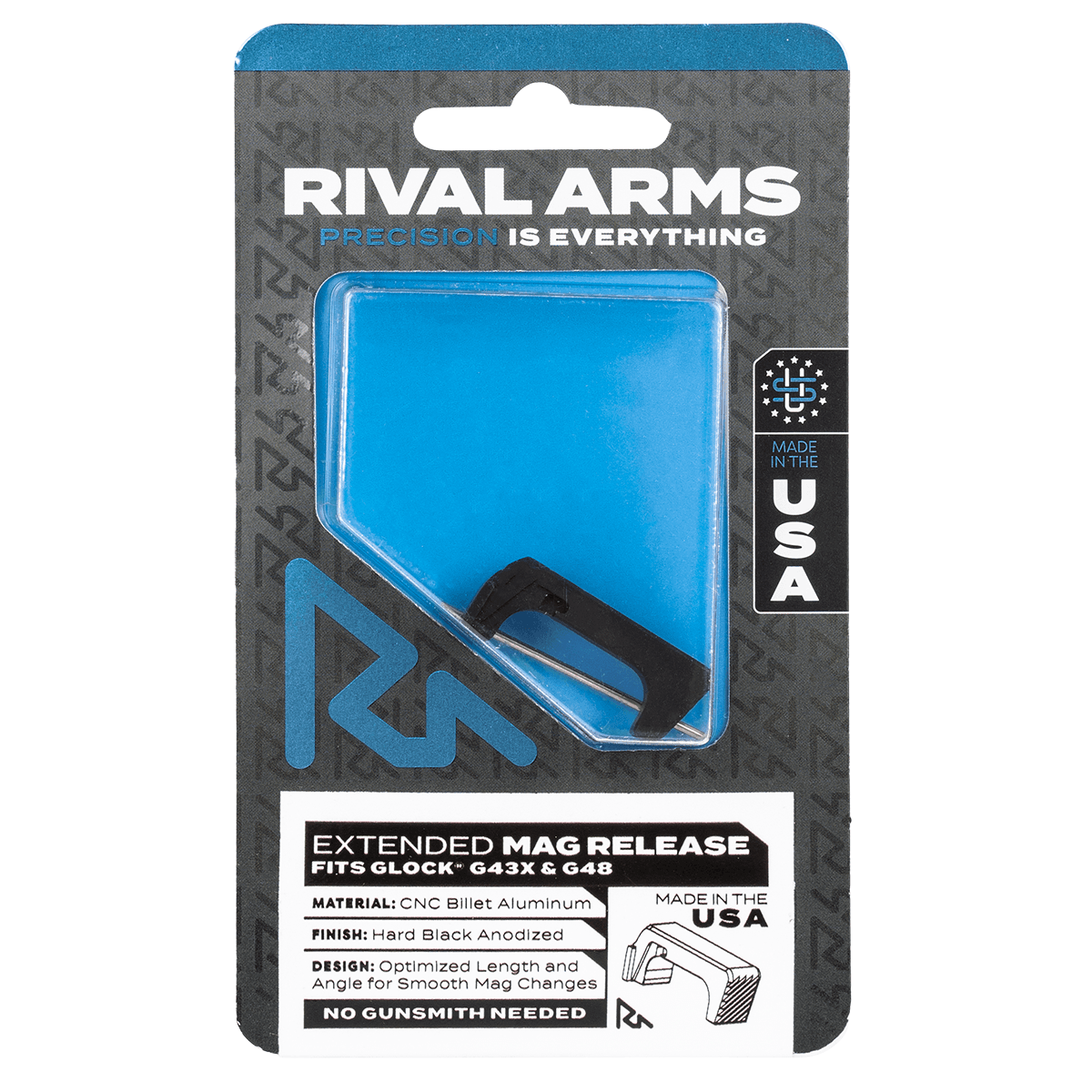 Rival Arms RA72G004A Magazine Release Extended Black Anodized Aluminum for Glock 43X, 48 Rival Arms RA72G004A Magazine Release Extended Black Anodized Aluminum for Glock 43X, 48