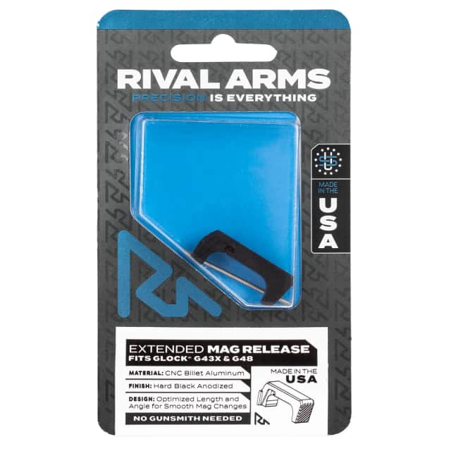 Rival Arms RA72G004A Magazine Release Extended Black Anodized Aluminum for Glock 43X, 48 Rival Arms RA72G004A Magazine Release Extended Black Anodized Aluminum for Glock 43X, 48