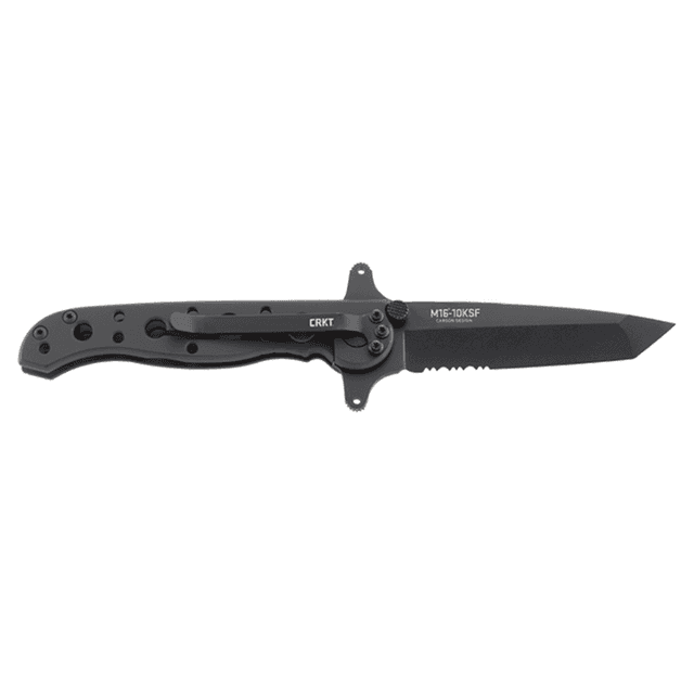 CRKT M1610KSFC M16 10KSFC 2.94" Folding Tanto Part Serrated Black EDP 8Cr14MoV SS Blade, Black Stainless Steel Handle CRKT M1610KSFC M16 10KSFC 2.94" Folding Tanto Part Serrated Black EDP 8Cr14MoV SS Blade, Black Stainless Steel Handle