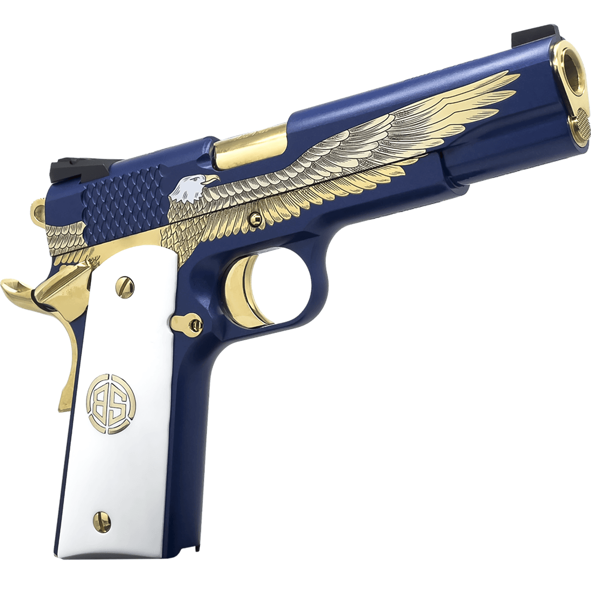 Dickinson LLC DKSN45AEBP Adam 1911 American Eagle Full Size 45 ACP 8+1 5" Gold Barrel, Steel B Serrations Slide Dickinson LLC DKSN45AEBP Adam 1911 American Eagle Full Size 45 ACP 8+1 5" Gold Barrel, Steel B Serrations Slide
