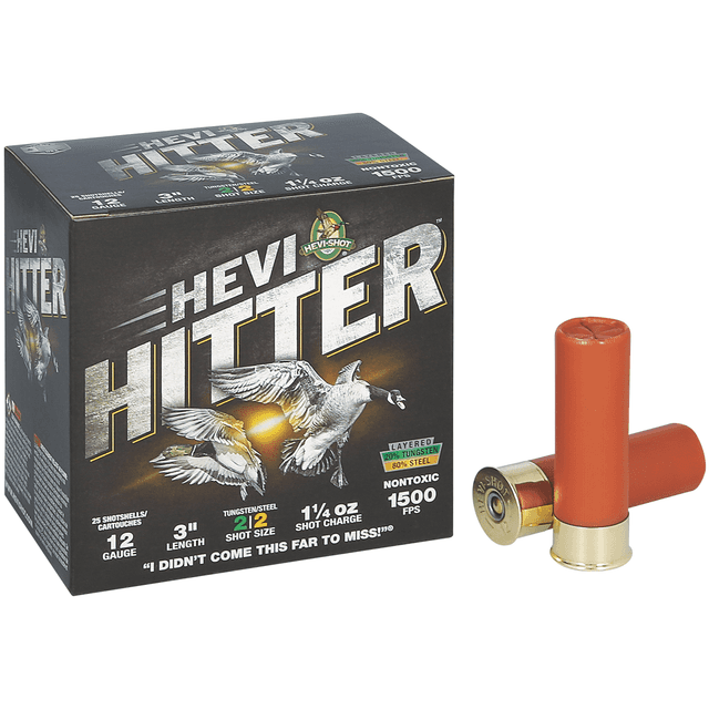 HEVI-Shot HS28022 HEVI-Hitter 12 Gauge 3" 1 1/4oz 2 Shot 25 Per Box HEVI-Shot HS28022 HEVI-Hitter 12 Gauge 3" 1 1/4oz 2 Shot 25 Per Box
