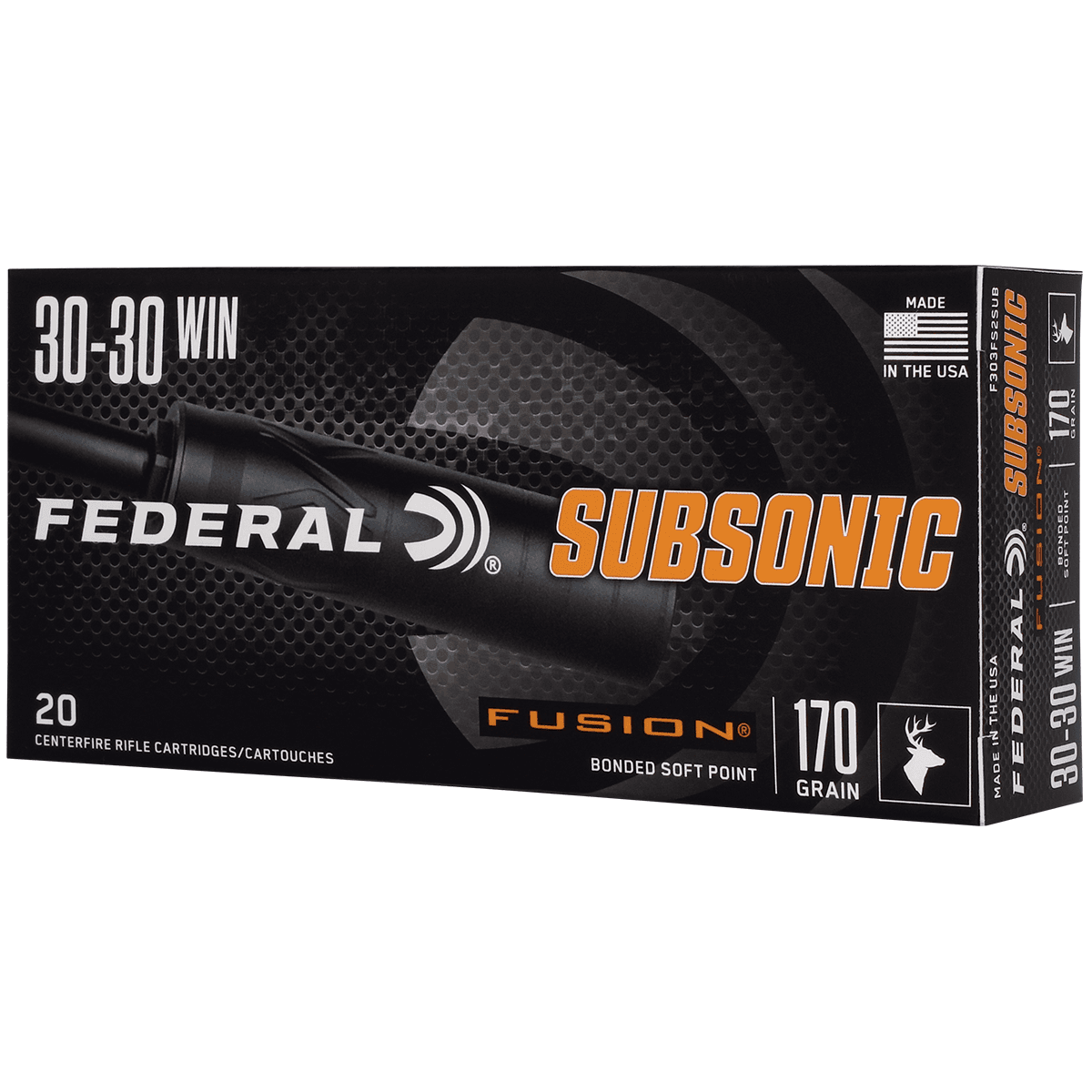 Federal F3030FS2SUB Subsonic 30-30 Win 170gr Fusion Soft Point 20 Per Box Federal F3030FS2SUB Subsonic 30-30 Win 170gr Fusion Soft Point 20 Per Box