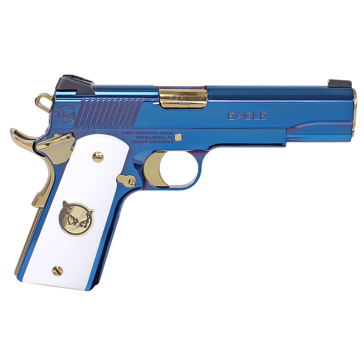 Iver Johnson Arms EAGLEULTRAMARINE Eagle Ultramarine 45 ACP 8+1 5" Polished Gold PVD Crowned Barrel Iver Johnson Arms EAGLEULTRAMARINE Eagle Ultramarine 45 ACP 8+1 5" Polished Gold PVD Crowned Barrel