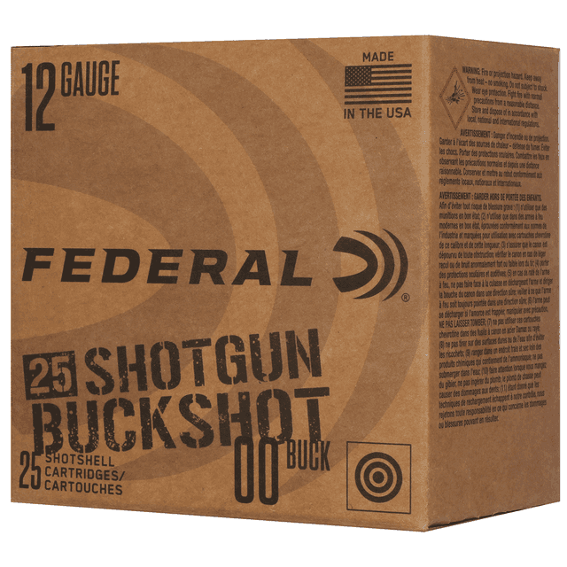 Federal F12BK2500 12Gauge 2.75" 9Pellets 00Buck Shot 25 Per Box Federal F12BK2500 12Gauge 2.75" 9Pellets 00Buck Shot 25 Per Box