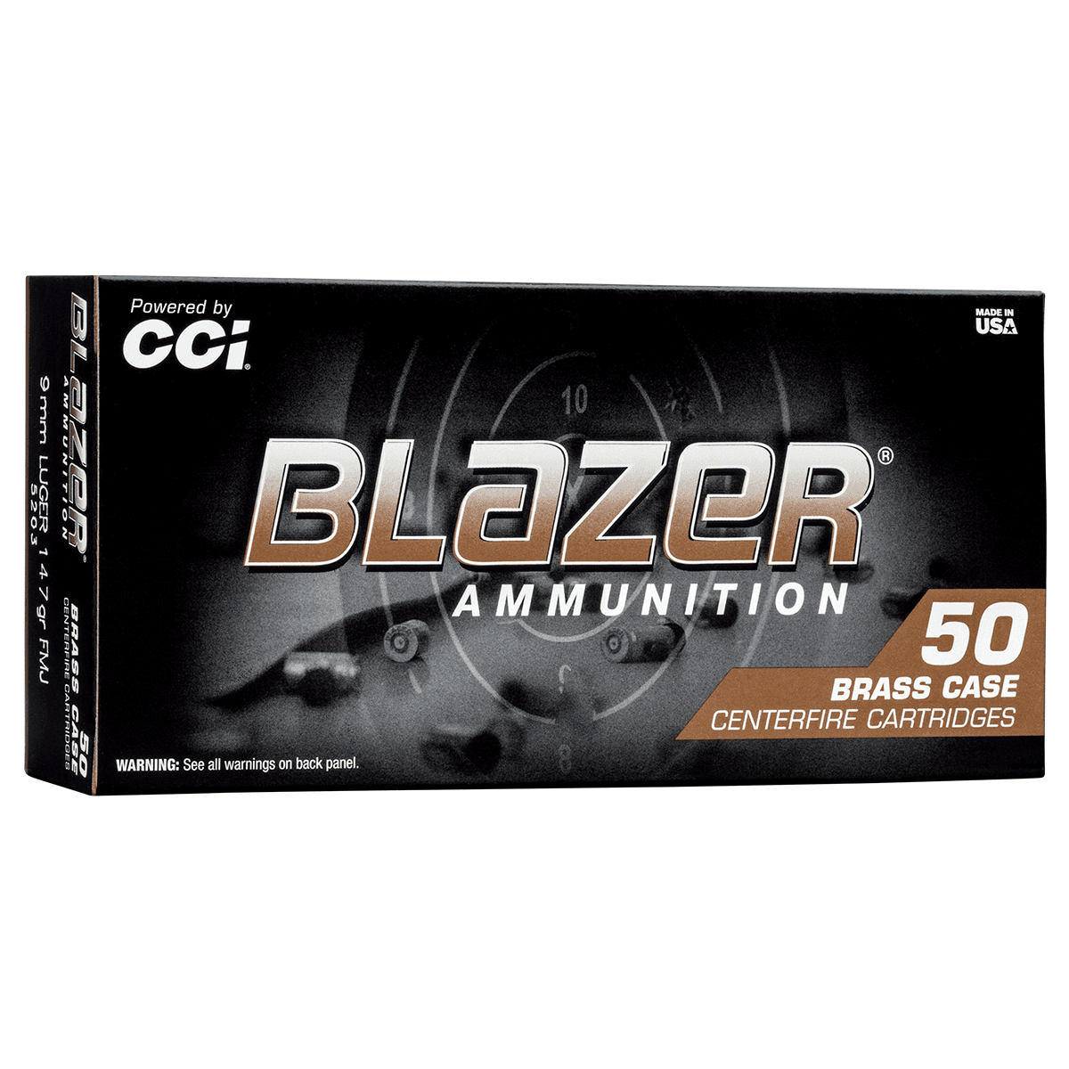 CCI 5203S Blazer 9mmLuger 147gr Total Metal Jacket 50 Per Box CCI 5203S Blazer 9mmLuger 147gr Total Metal Jacket 50 Per Box