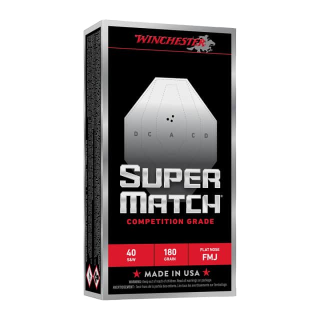 Winchester Ammo SM40FN180 Super Match 40S&W 180gr Full Metal Jacket Flat Nose 50 Per Box Winchester Ammo SM40FN180 Super Match 40S&W 180gr Full Metal Jacket Flat Nose 50 Per Box