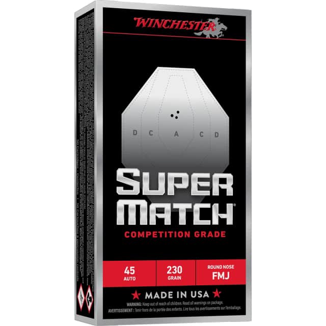 Winchester Ammo SM45RN230 Super Match 45ACP 230gr Full Metal Jacket Round Nose 50 Per Box Winchester Ammo SM45RN230 Super Match 45ACP 230gr Full Metal Jacket Round Nose 50 Per Box