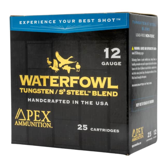 Apex Ammunition WS3-38 Waterfowl TSS/S3 12Gauge 3" 1 5/16oz 3/8Shot 25 Per Box Apex Ammunition WS3-38 Waterfowl TSS/S3 12Gauge 3" 1 5/16oz 3/8Shot 25 Per Box