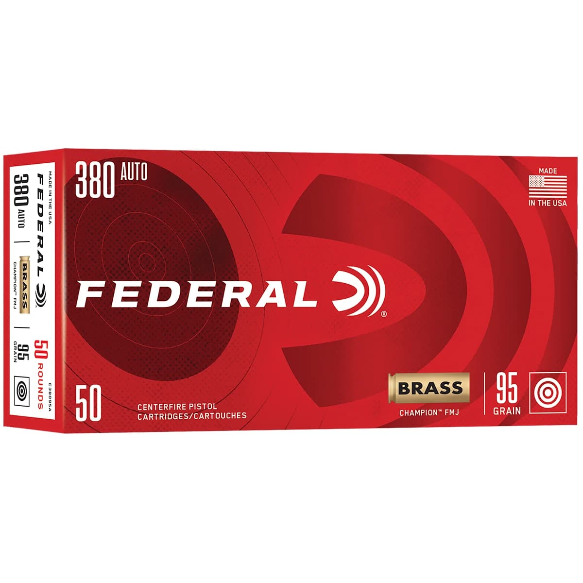 Federal C38095A Champion 380ACP 95gr Full Metal Jacket 50 Per Box Federal C38095A Champion 380ACP 95gr Full Metal Jacket 50 Per Box