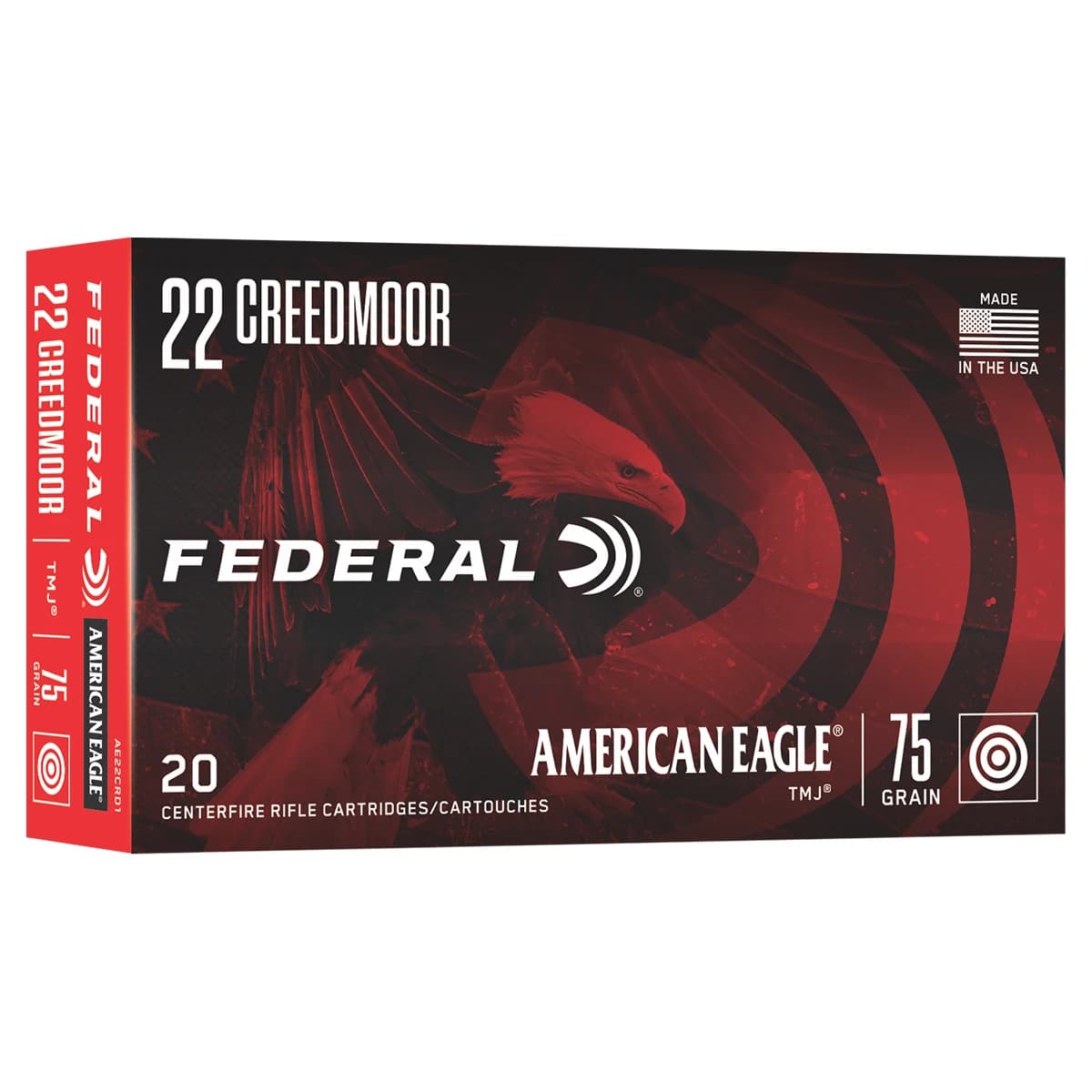 Federal AE22CRD1 American Eagle 22Creedmoor 75gr Total Metal Jacket 20 Per Box Federal AE22CRD1 American Eagle 22Creedmoor 75gr Total Metal Jacket 20 Per Box