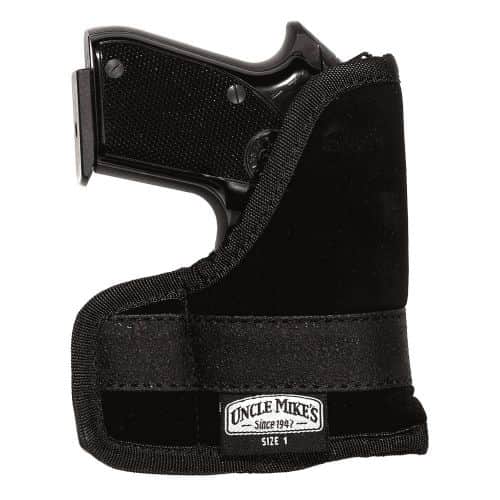 Uncle Mike's 87441 Inside The Pocket Holster OWB Size 01 Black Suede Like Pocket Fits 22-25 Cal Small Autos Ambidextrous Uncle Mike's 87441 Inside The Pocket Holster OWB Size 01 Black Suede Like Pocket Fits 22-25 Cal Small Autos Ambidextrous