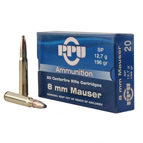 PPU 8mm Mauser Rifle Ammo 20 Rounds 196 Grain SP 2460fps PPU 8mm Mauser Rifle Ammo 20 Rounds 196 Grain SP 2460fps