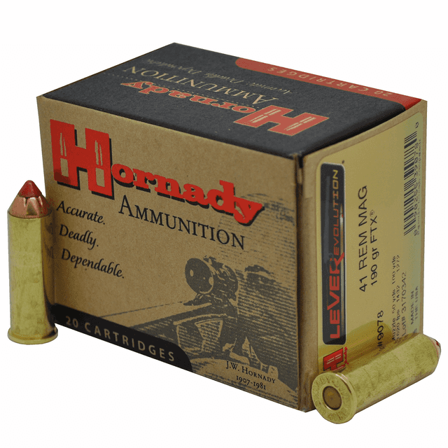 Hornady LEVERevolution .41 Rem Mag Ammunition 20 Rounds 190 Grain FTX Projectile 1620fps Hornady LEVERevolution .41 Rem Mag Ammunition 20 Rounds 190 Grain FTX Projectile 1620fps