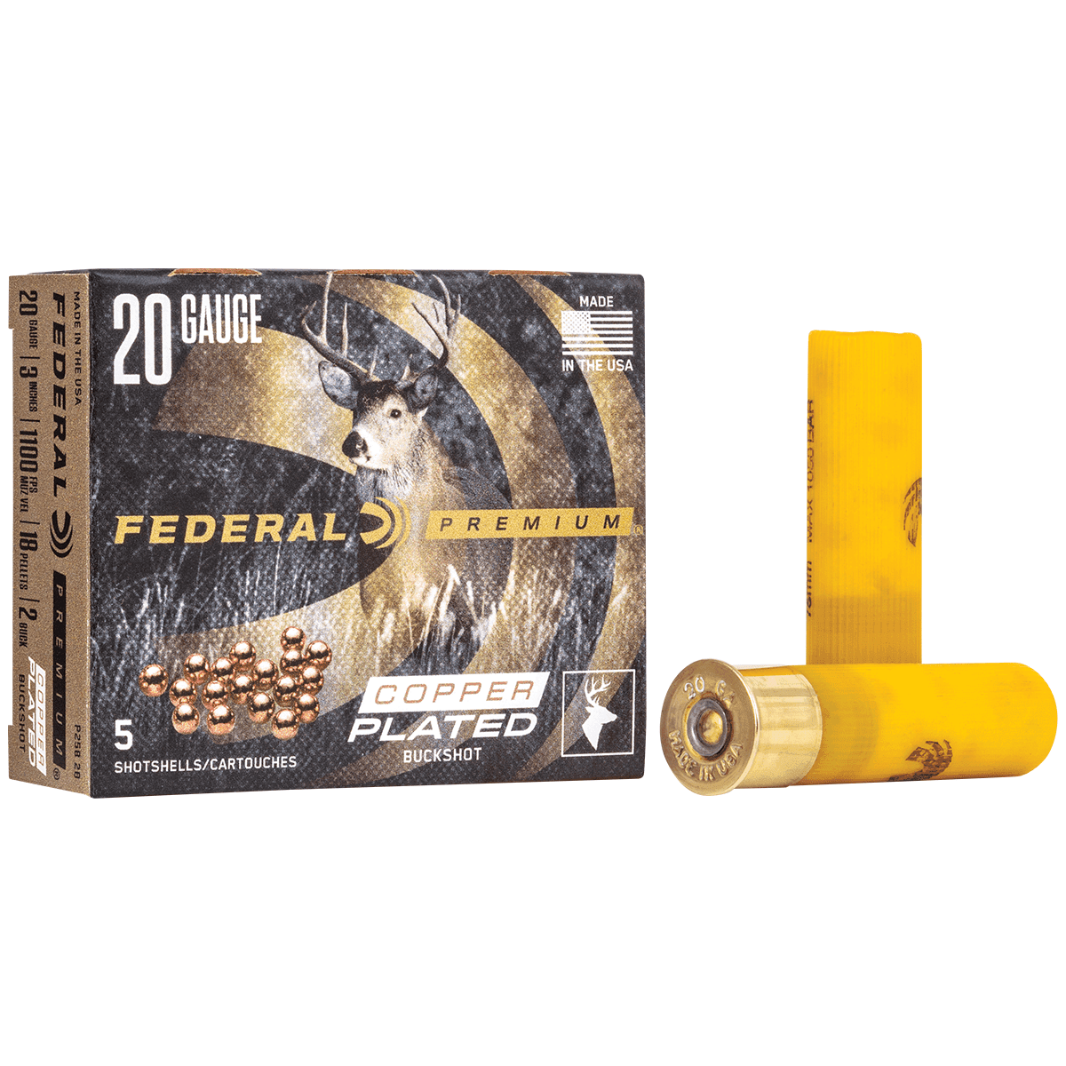 Federal P2582B Premium Magnum 20 Gauge 3" 18 Pellets 1 1/4 oz 2 Buck Shot 5 Per Box Federal P2582B Premium Magnum 20 Gauge 3" 18 Pellets 1 1/4 oz 2 Buck Shot 5 Per Box