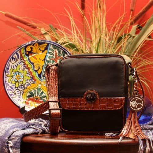 Concealed Carrie Microfiber Brown Crocodile Crossbody Compact Concealed Carrie Microfiber Brown Crocodile Crossbody Compact
