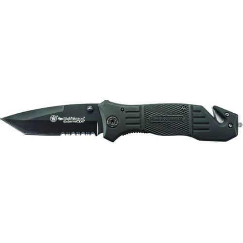 Smith & Wesson Extreme Ops Liner Lock Folding Knife Partially Serrated Drop Point Tanto Blade Smith & Wesson Extreme Ops Liner Lock Folding Knife Partially Serrated Drop Point Tanto Blade