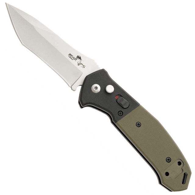 Bear OPS Mini Bold Action V Tanto Auto Stainless Steel Knife Black/Green G-10 (3.75" Gray) Bear OPS Mini Bold Action V Tanto Auto Stainless Steel Knife Black/Green G-10 (3.75" Gray)