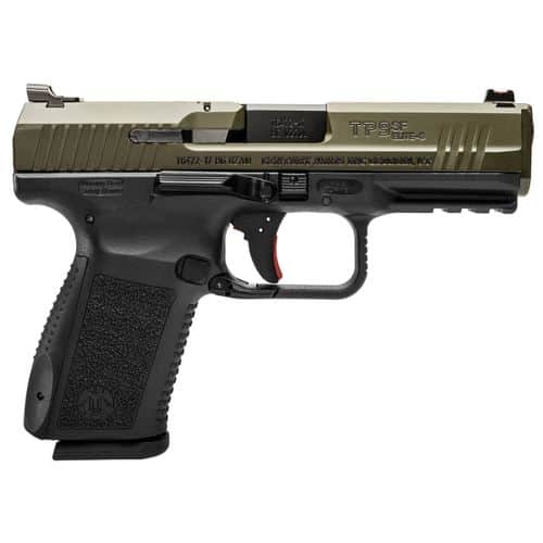Century Arms Canik TP9SF Elite-S 9mm Luger Semi Auto Pistol 15 Round 4.19" Barrel Interchangeable Grips Black Polymer Frame OD Green Slide Finish Century Arms Canik TP9SF Elite-S 9mm Luger Semi Auto Pistol 15 Round 4.19" Barrel Interchangeable Grips Black Polymer Frame OD Green Slide Finish