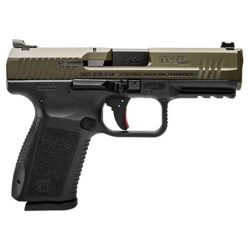 Century Arms Canik TP9SF Elite 9mm Luger Semi Auto Pistol 15 Round 4.19" Barrel Interchangeable Grips Black Polymer Frame OD Green Slide Century Arms Canik TP9SF Elite 9mm Luger Semi Auto Pistol 15 Round 4.19" Barrel Interchangeable Grips Black Polymer Frame OD Green Slide