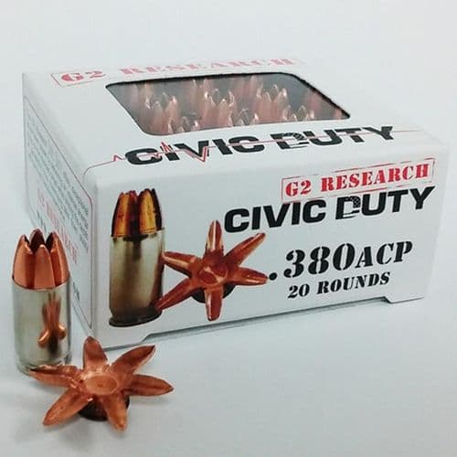 G2 Research G00621 Civic Duty 380 ACP 64 gr Copper Expansion Projectile 20 Per Box G2 Research G00621 Civic Duty 380 ACP 64 gr Copper Expansion Projectile 20 Per Box