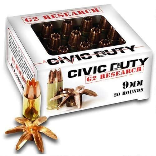 G2 Research G00602 Civic Duty 9mm Luger 100 gr Copper Expansion Projectile 20 Per Box G2 Research G00602 Civic Duty 9mm Luger 100 gr Copper Expansion Projectile 20 Per Box