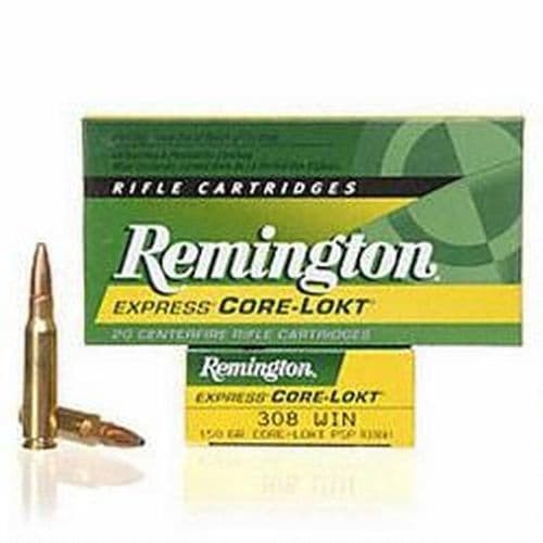 Remington Express .308 Winchester Ammunition 20 Rounds 150 Grain Core-Lokt PSP Soft Point Projectile 2820fps Remington Express .308 Winchester Ammunition 20 Rounds 150 Grain Core-Lokt PSP Soft Point Projectile 2820fps