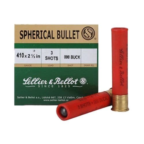 Sellier & Bellot .410 Bore 2-1/2" 000 Buck Ammunition, 25 Rounds 3 Pellets, 1256 fps Sellier & Bellot .410 Bore 2-1/2" 000 Buck Ammunition, 25 Rounds 3 Pellets, 1256 fps