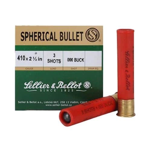 Sellier & Bellot .410 Bore 2-1/2" 000 Buck Ammunition, 25 Rounds 3 Pellets, 1256 fps Sellier & Bellot .410 Bore 2-1/2" 000 Buck Ammunition, 25 Rounds 3 Pellets, 1256 fps