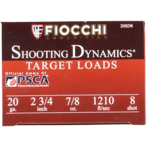 Fiocchi SD Clay Target 20 Gauge Ammunition 25 Rounds 2-3/4" #8 Shot 7/8oz Lead 1210fps Fiocchi SD Clay Target 20 Gauge Ammunition 25 Rounds 2-3/4" #8 Shot 7/8oz Lead 1210fps