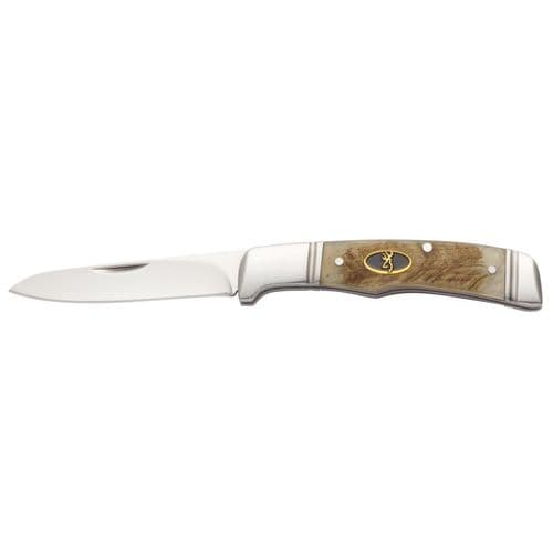 Browning Joint Venture-Sheep Horn Folding Pocket Knife 2.625" Plain Drop Point Satin Finish 8Cr13MoV Stainless Steel Blade Sheep Horn Scales Browning Joint Venture-Sheep Horn Folding Pocket Knife 2.625" Plain Drop Point Satin Finish 8Cr13MoV Stainless Steel Blade Sheep Horn Scales