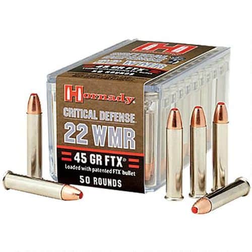 Hornady Critical Defense .22 WMR Ammunition 50 Rounds 45 Grain FTX 1000 fps Hornady Critical Defense .22 WMR Ammunition 50 Rounds 45 Grain FTX 1000 fps