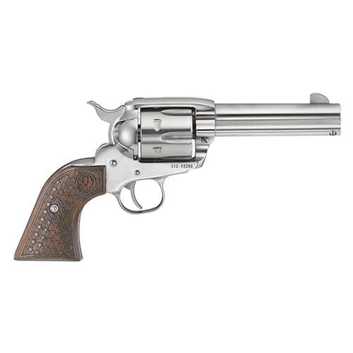 Ruger Vaquero Fast Draw Revolver 5158, 45 Colt, 4 5/8 in, Dooley Gang Wood Grip, Stainless Finish, 6 Rd Ruger Vaquero Fast Draw Revolver 5158, 45 Colt, 4 5/8 in, Dooley Gang Wood Grip, Stainless Finish, 6 Rd