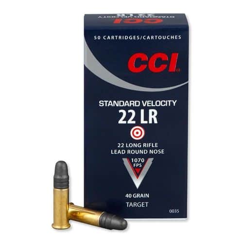 CCI Standard Velocity .22 Long Rifle Ammunition 50 Rounds 40 Grain Lead Round Nose 1070 fps CCI Standard Velocity .22 Long Rifle Ammunition 50 Rounds 40 Grain Lead Round Nose 1070 fps