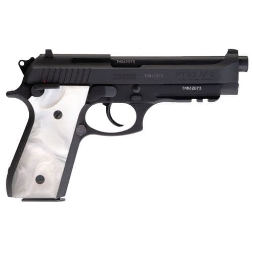 Taurus PT 92 9mm 5" Barrel Fixed Sights Black 17-rd White Pearl Grips Taurus PT 92 9mm 5" Barrel Fixed Sights Black 17-rd White Pearl Grips