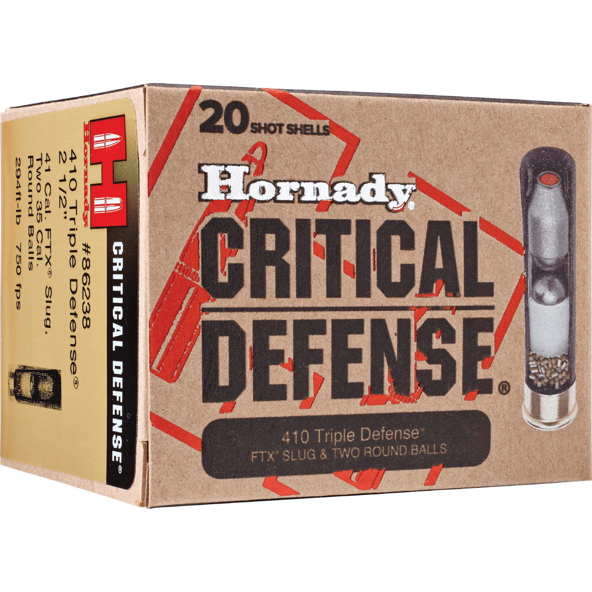 Hornady 86238 Critical Defense Triple Defense 410 Gauge 2.50" 2 Round Balls 1 FTX Slug 20 Per Bx Hornady 86238 Critical Defense Triple Defense 410 Gauge 2.50" 2 Round Balls 1 FTX Slug 20 Per Bx