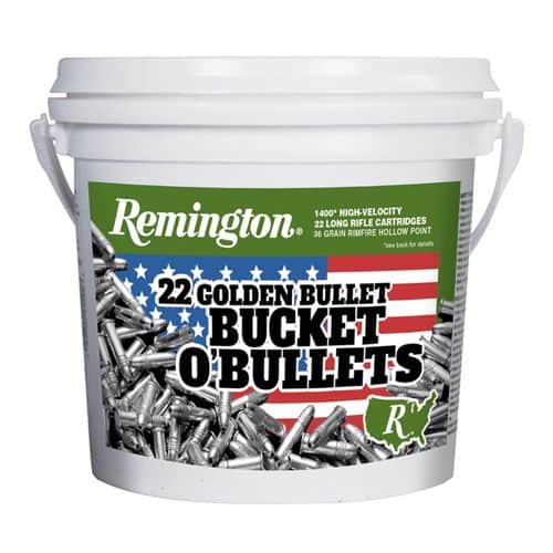Remington Ammunition 21231 Golden Bullet Bucket O Bullets 22 LR 36 gr Plated Hollow Point 1400 Per Box Remington Ammunition 21231 Golden Bullet Bucket O Bullets 22 LR 36 gr Plated Hollow Point 1400 Per Box