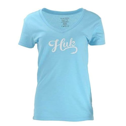 Huk Women's Script Vneck Tahiti Blue Huk Women's Script Vneck Tahiti Blue