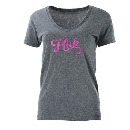 Huk Women's Script Vneck Gray Huk Women's Script Vneck Gray