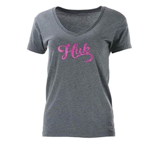 Huk Women's Script Vneck Gray Huk Women's Script Vneck Gray
