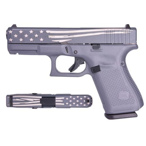 Glock G19 G5 GRAY 9MM 15+1 4.in FLAG DISTRESSED FLAG ENGRAVING Glock G19 G5 GRAY 9MM 15+1 4.in FLAG DISTRESSED FLAG ENGRAVING