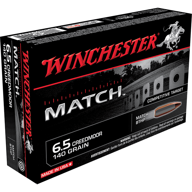 Winchester Ammo S65CM Match 6.5 Creedmoor 140 gr Sierra MatchKing BTHP 20 Per Box Winchester Ammo S65CM Match 6.5 Creedmoor 140 gr Sierra MatchKing BTHP 20 Per Box