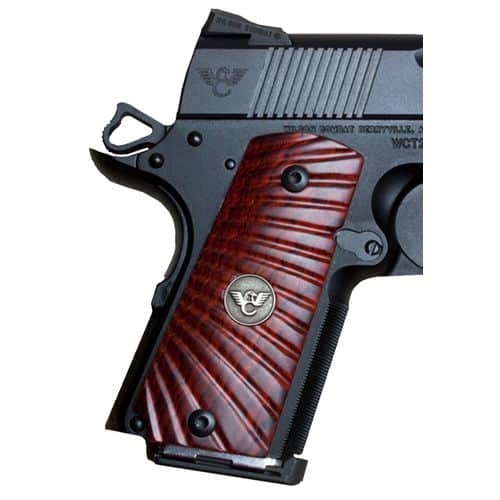 Wilson 351MCP Compact 1911 Grips Cocobolo w/Starburst Pattern Inset Medallion Wilson 351MCP Compact 1911 Grips Cocobolo w/Starburst Pattern Inset Medallion